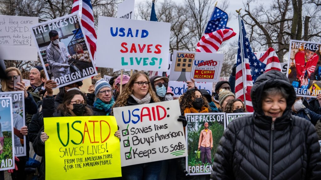 Protesters rally against Trump’s stop-work order for USAID