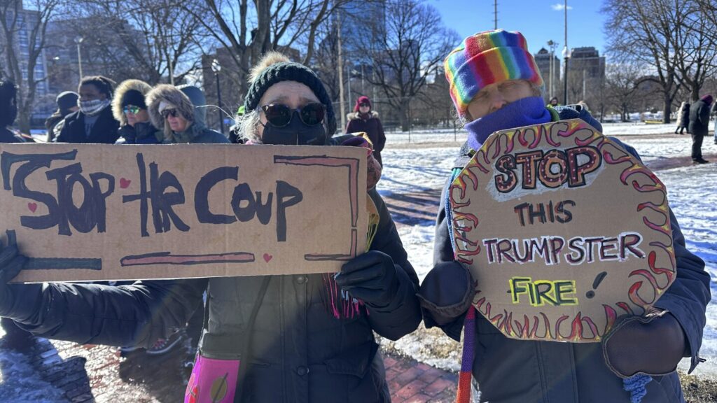 Hundreds march in Boston to support democracy and protest policies of Trump, Musk