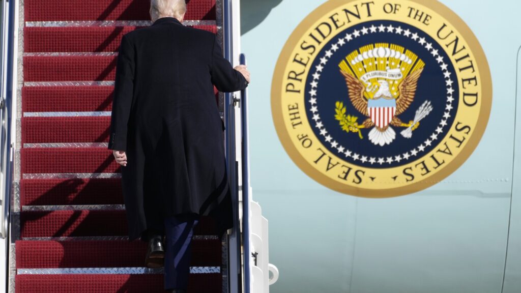 Trump tours Boeing plane to highlight aircraft maker’s delay in delivering a new Air Force One