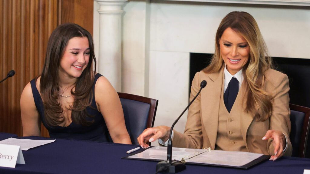 Who is sitting with Melania Trump at President Trump’s address to Congress?