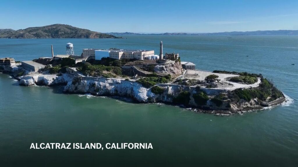Drone aerials of Alcatraz Island, as Trump says he wants prison reopened | AP News