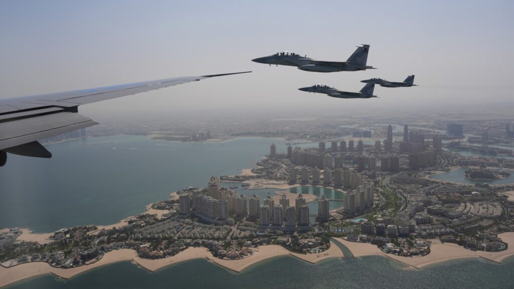 Trump’s Qatar trip is off to a flying start as Air Force One gets another fighter jet escort